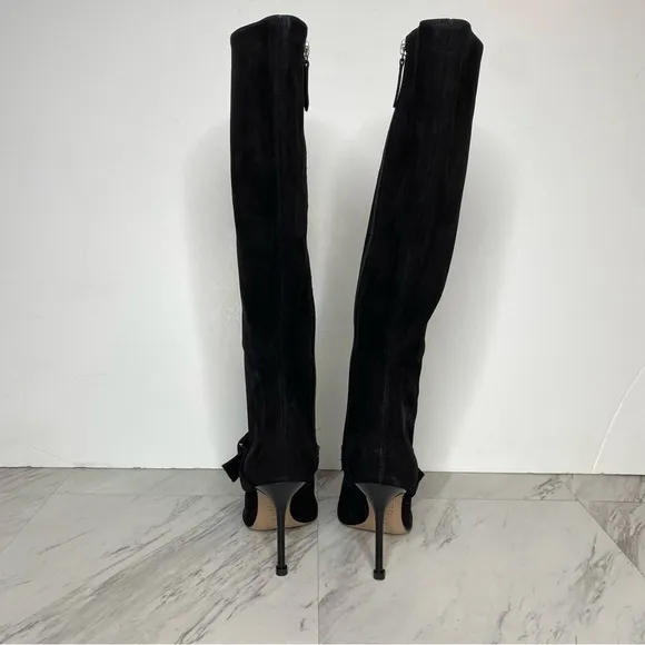 Schutz Mantis Black Nubuck Pointy Toe Heeled Tall Boot 6 1/2 B