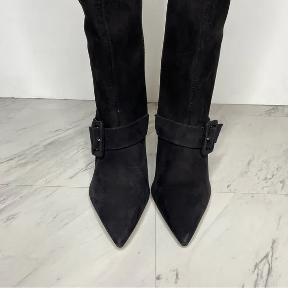 Schutz Mantis Black Nubuck Pointy Toe Heeled Tall Boot 6 1/2 B