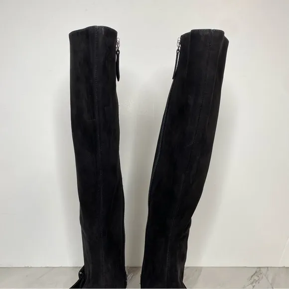 Schutz Mantis Black Nubuck Pointy Toe Heeled Tall Boot 6 1/2 B