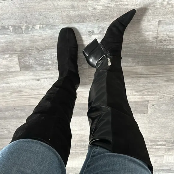 Schutz Over the Knee Tall Pull On Low Heeled Boots Boot Suede Leather Black 10