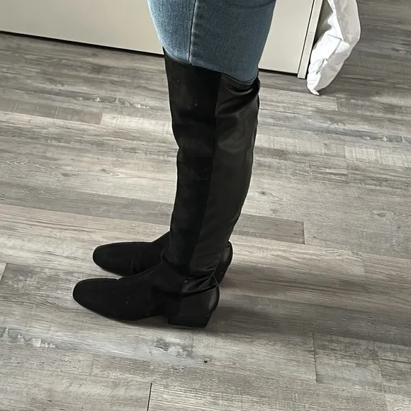 Schutz Over the Knee Tall Pull On Low Heeled Boots Boot Suede Leather Black 10