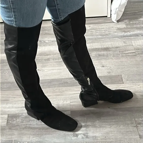 Schutz Over the Knee Tall Pull On Low Heeled Boots Boot Suede Leather Black 10