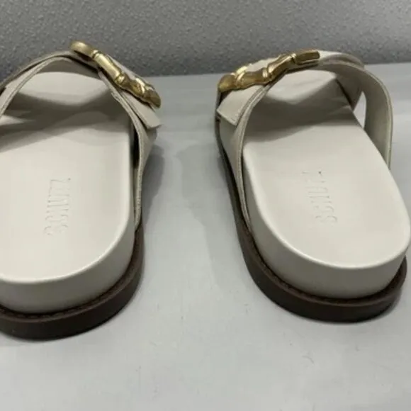Schutz Womens Enola Sporty Sandal US8B Low Heel Crossover Straps Slide in Pearl
