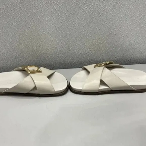 Schutz Womens Enola Sporty Sandal US8B Low Heel Crossover Straps Slide in Pearl