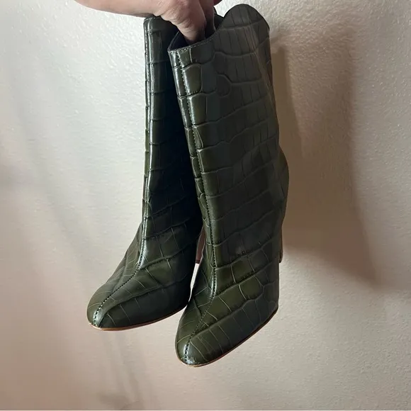 SCHUTZ Women's Gabrielle Wide Croc Boots in Military Green 6.5
