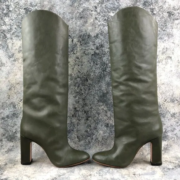 Schutz Women's Size 10B Gabrielle Up Military Green Leather Knee High Tall Boots