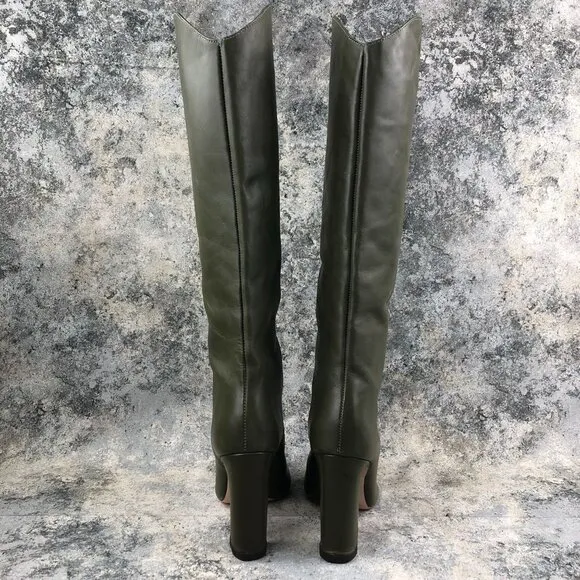 Schutz Women's Size 10B Gabrielle Up Military Green Leather Knee High Tall Boots