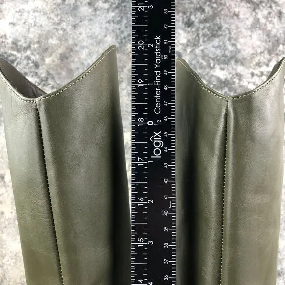 Schutz Women's Size 10B Gabrielle Up Military Green Leather Knee High Tall Boots