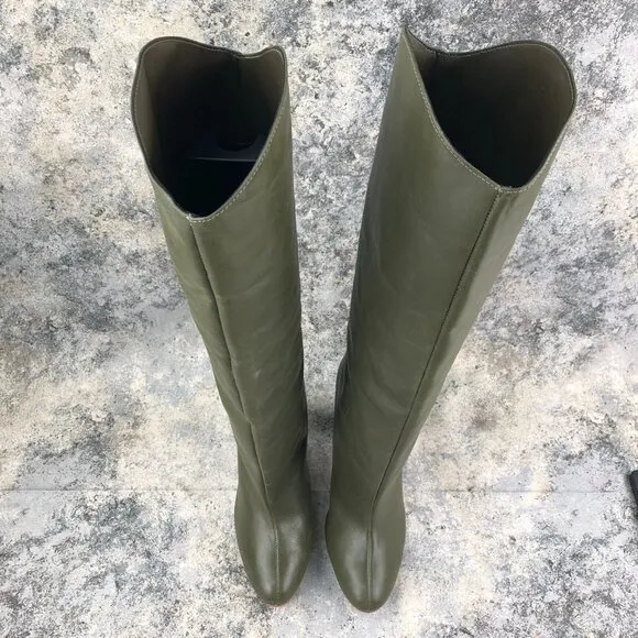 Schutz Women's Size 10B Gabrielle Up Military Green Leather Knee High Tall Boots