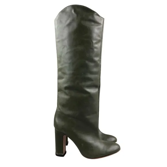 Schutz Women's Size 10B Gabrielle Up Military Green Leather Knee High Tall Boots