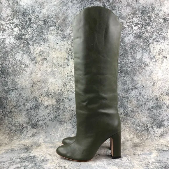 Schutz Women's Size 10B Gabrielle Up Military Green Leather Knee High Tall Boots