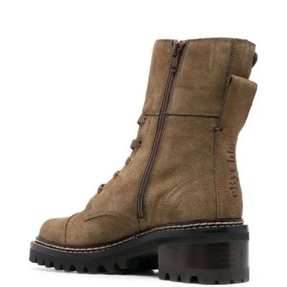 see by chloé boots Mallory women’s biker moto boot khaki suede leather olive tan