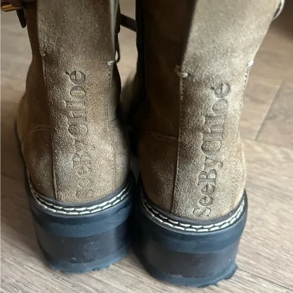 see by chloé boots Mallory women’s biker moto boot khaki suede leather olive tan
