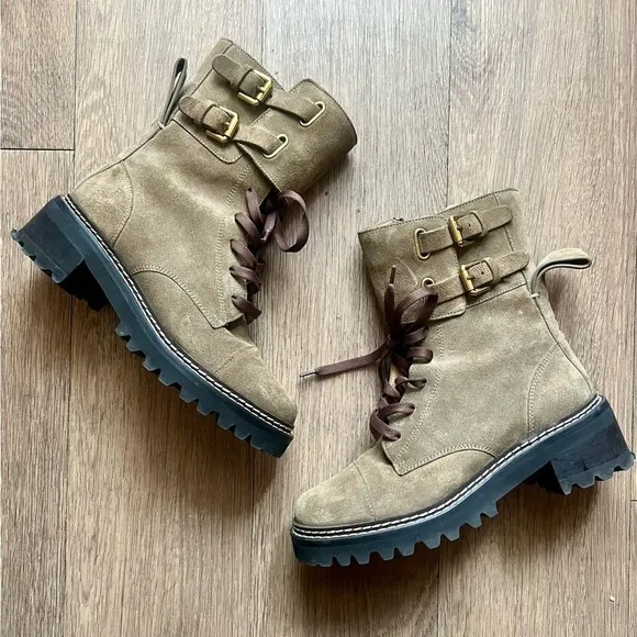 see by chloé boots Mallory women’s biker moto boot khaki suede leather olive tan
