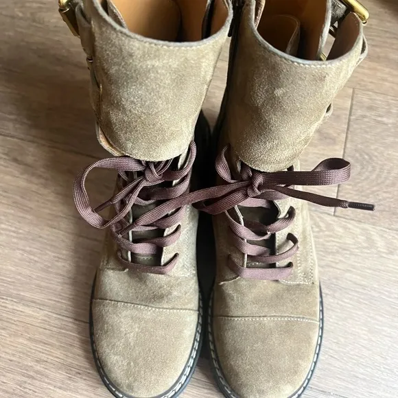see by chloé boots Mallory women’s biker moto boot khaki suede leather olive tan