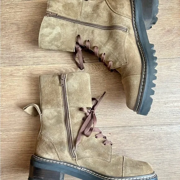 see by chloé boots Mallory women’s biker moto boot khaki suede leather olive tan