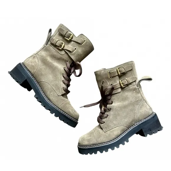 see by chloé boots Mallory women’s biker moto boot khaki suede leather olive tan