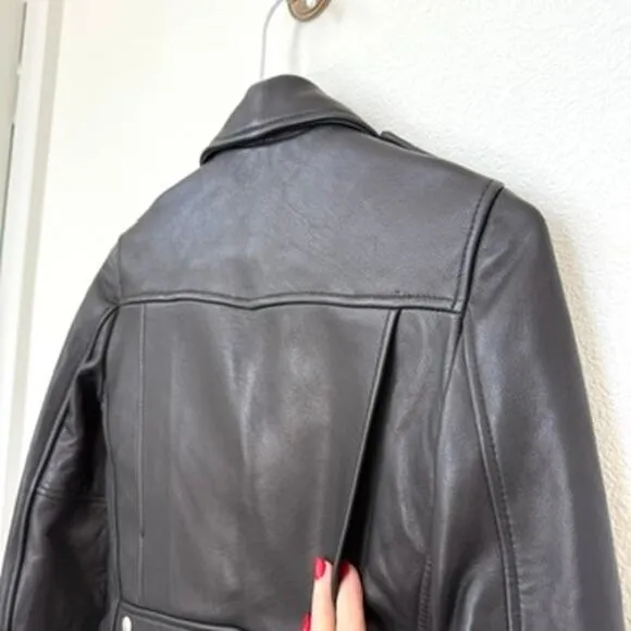 SELECTIZM Leather Moto Jacket Black Asymmetrical Zip Silver Hardware Women 44