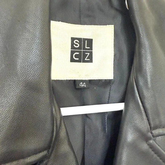 SELECTIZM Leather Moto Jacket Black Asymmetrical Zip Silver Hardware Women 44