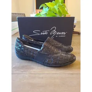 Sesto Meucci Womens Size 7N Patent Leather Croc Brown Slip On Flats Italian
