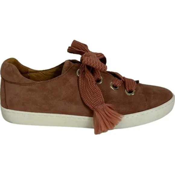 Sezane Blush Pink Jack Eyelet Sneakers Size 7 Lace Up Suede Leather Barbie Shoes