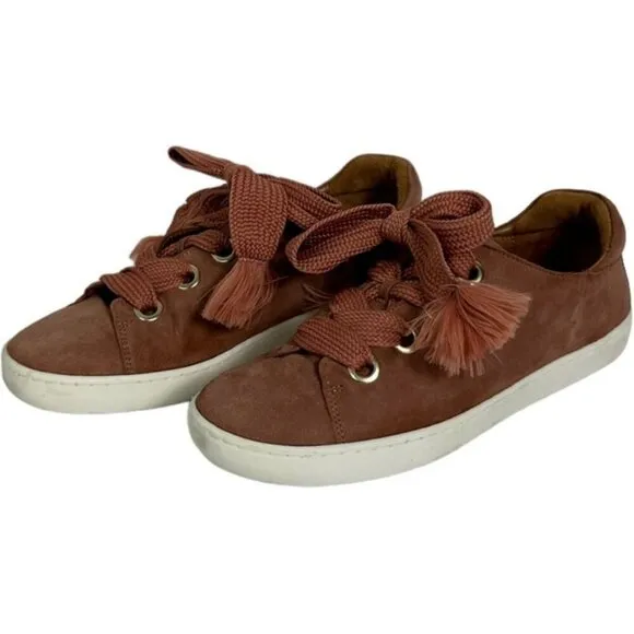Sezane Blush Pink Jack Eyelet Sneakers Size 7 Lace Up Suede Leather Barbie Shoes