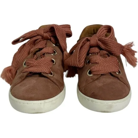 Sezane Blush Pink Jack Eyelet Sneakers Size 7 Lace Up Suede Leather Barbie Shoes