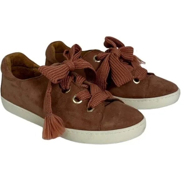 Sezane Blush Pink Jack Eyelet Sneakers Size 7 Lace Up Suede Leather Barbie Shoes