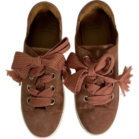 Sezane Blush Pink Jack Eyelet Sneakers Size 7 Lace Up Suede Leather Barbie Shoes