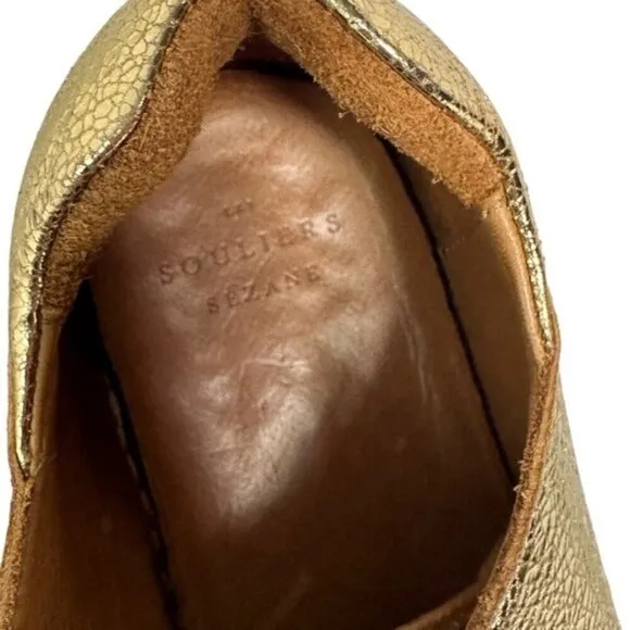 Sezane Gold Jack Sneakers Lace Up Shoes Size 7 Round Toe Skate Flat French Bling