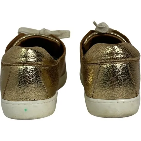 Sezane Gold Jack Sneakers Lace Up Shoes Size 7 Round Toe Skate Flat French Bling