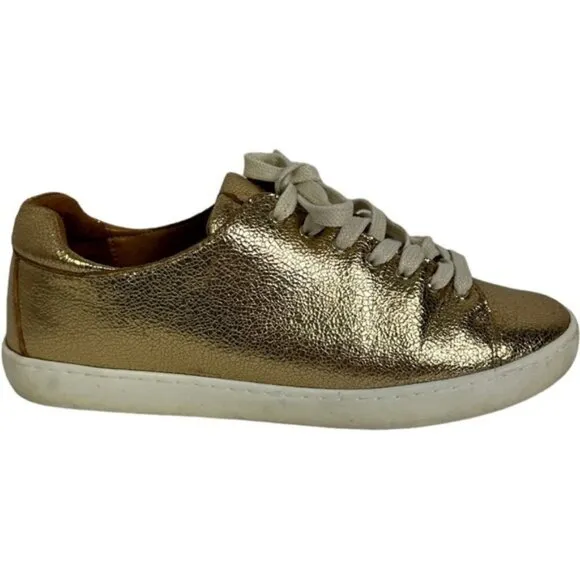 Sezane Gold Jack Sneakers Lace Up Shoes Size 7 Round Toe Skate Flat French Bling
