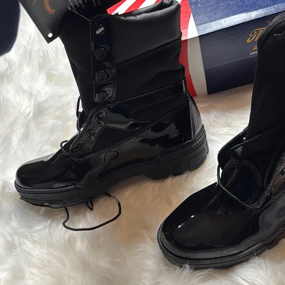 Shiny Black Combat Boots