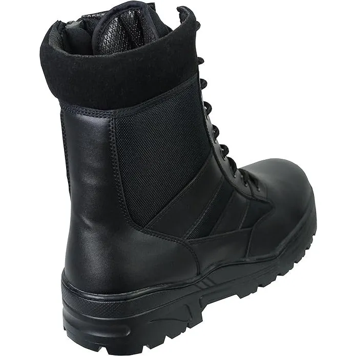 Side Zip Black Leather Patrol Boots