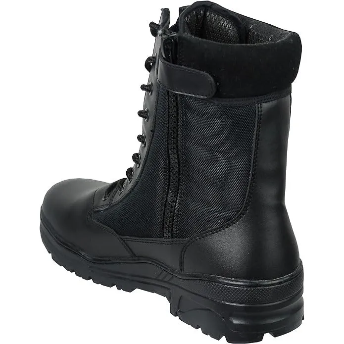 Side Zip Black Leather Patrol Boots