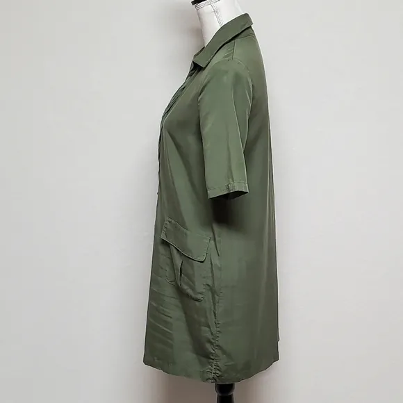 Sister Kate's Olive Green Lace-up Short Sleeve Lightweight Mini Shirt Dress S