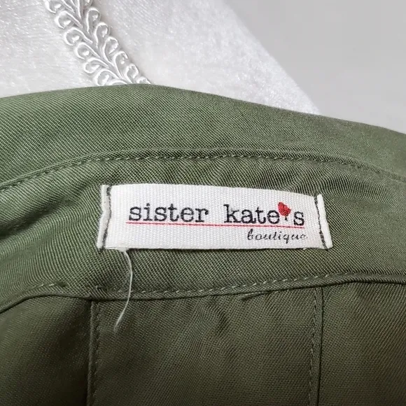 Sister Kate's Olive Green Lace-up Short Sleeve Lightweight Mini Shirt Dress S