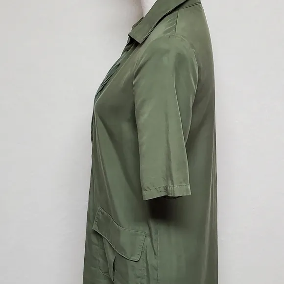 Sister Kate's Olive Green Lace-up Short Sleeve Lightweight Mini Shirt Dress S