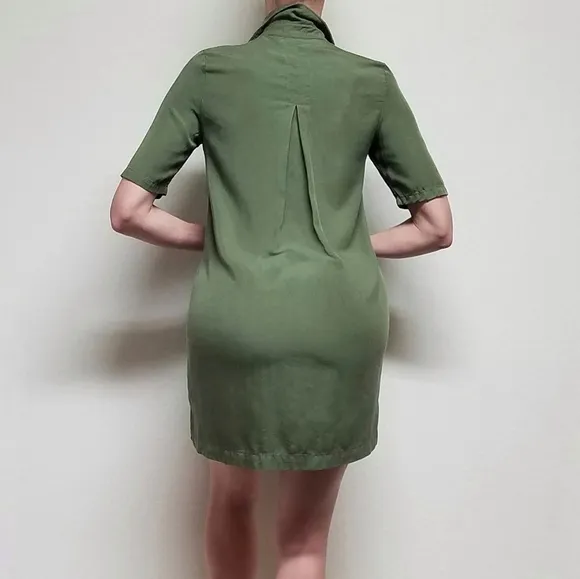 Sister Kate's Olive Green Lace-up Short Sleeve Lightweight Mini Shirt Dress S