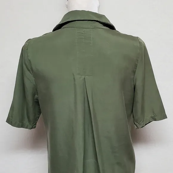 Sister Kate's Olive Green Lace-up Short Sleeve Lightweight Mini Shirt Dress S