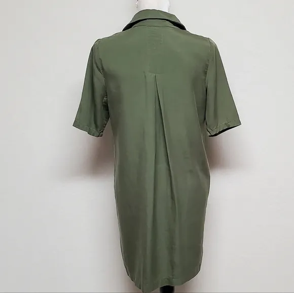 Sister Kate's Olive Green Lace-up Short Sleeve Lightweight Mini Shirt Dress S