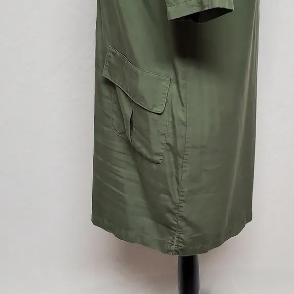 Sister Kate's Olive Green Lace-up Short Sleeve Lightweight Mini Shirt Dress S