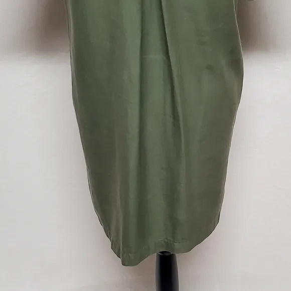Sister Kate's Olive Green Lace-up Short Sleeve Lightweight Mini Shirt Dress S