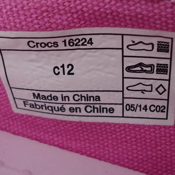 SIZE 12C. CROCS cabo mary jane pink canvas sneakers shoes.