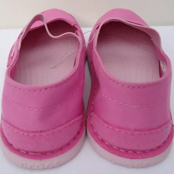 SIZE 12C. CROCS cabo mary jane pink canvas sneakers shoes.