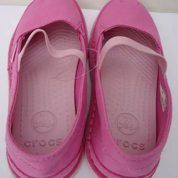 SIZE 12C. CROCS cabo mary jane pink canvas sneakers shoes.