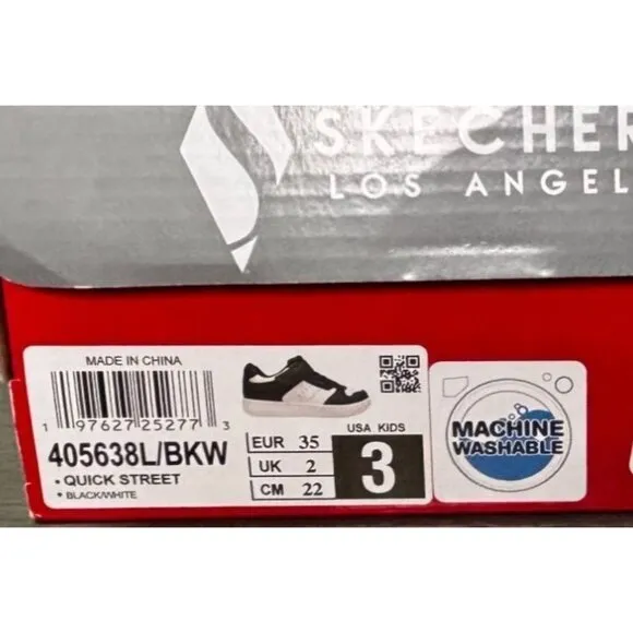 Skechers Boys Quick Street Machine Washable Sneakers Size 3 Black/White