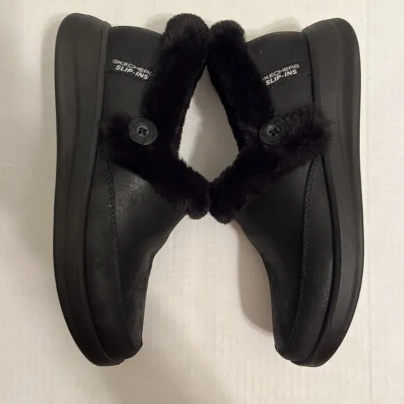 Skechers Cozy Escape Slip-ins Women's 6M Black Faux-fur