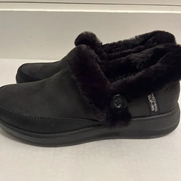 Skechers Cozy Escape Slip-ins Women's 6M Black Faux-fur