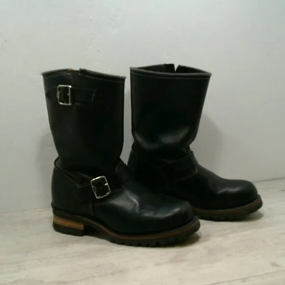 Skechers Men's Round Toe Engineer Black Leather Motorcycle Boots Size 9